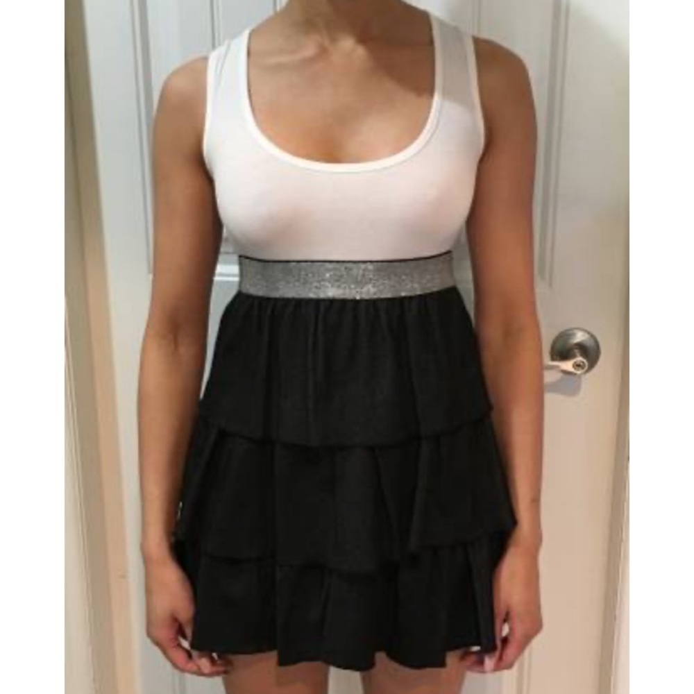 White tank denim ruffle mini dress